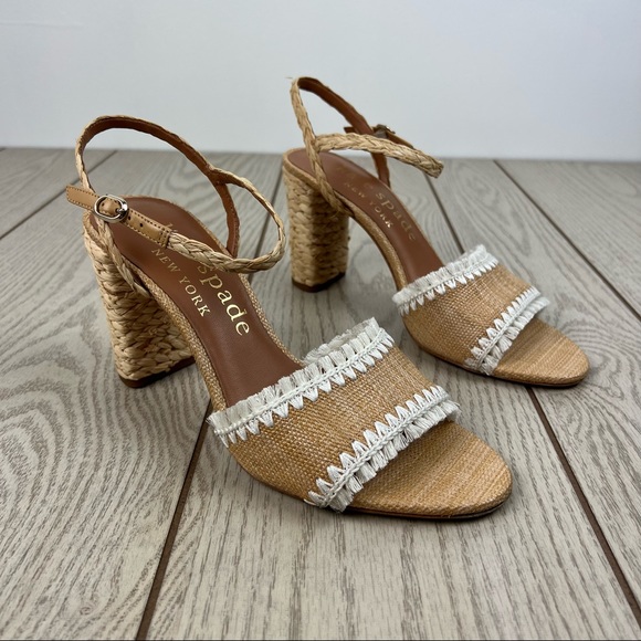 kate spade | Shoes | Kate Spade Olivia Raffia Woven Sandals 95b Natural  Straw White Fringe 78 | Poshmark